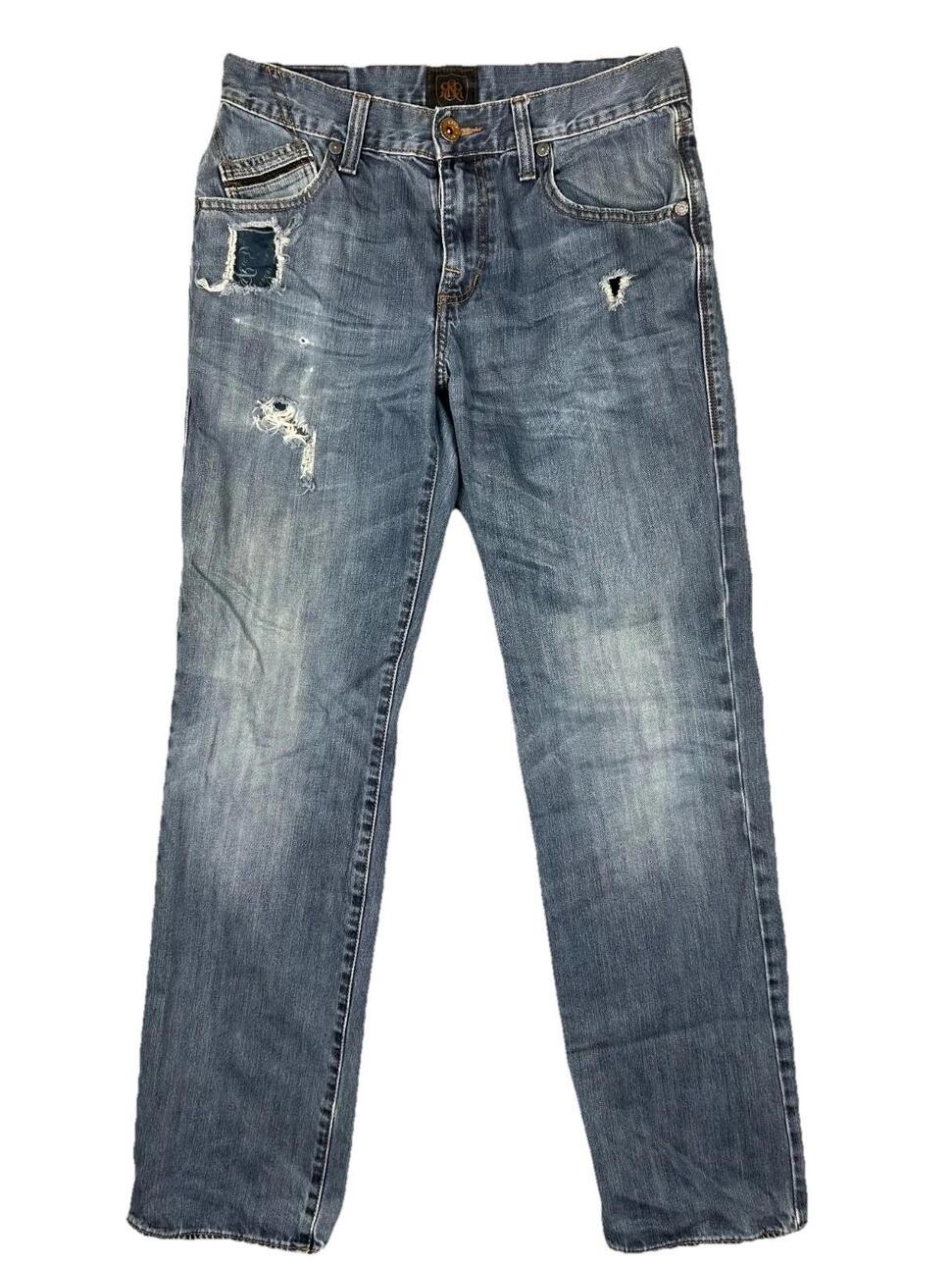 Rock & Republic Straight Jeans Mens 30x32 Blue Distressed Denim 5-Pockets Design